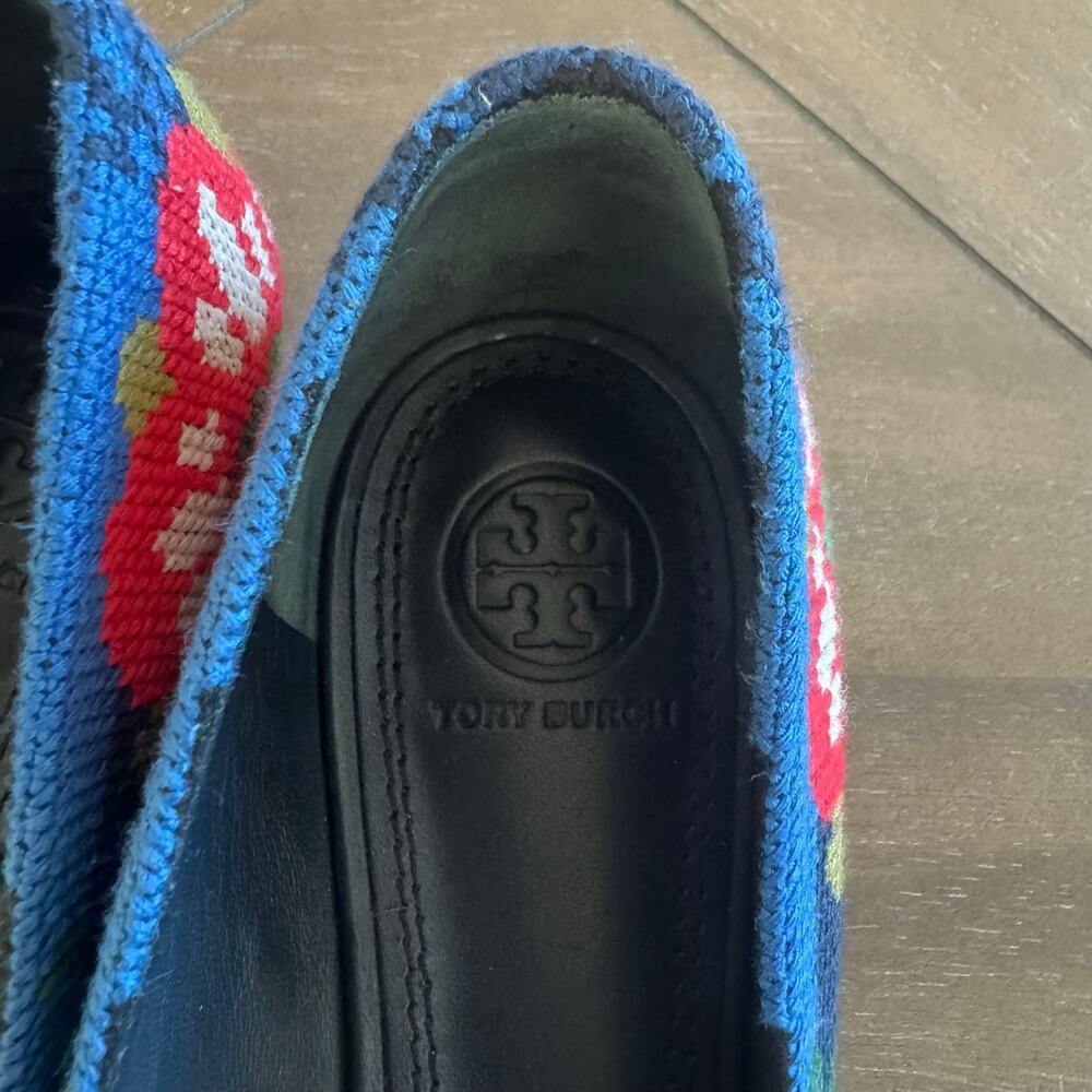 Tory Burch Sadie Needlepoint Flats Loafer Leather Shoes Size 8 - Picture 7 of 8